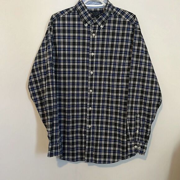 Roundtree & Yorke Casuals Men’s Long Sleeve Plaid Button Down Large Blue Vintage - Picture 1 of 8